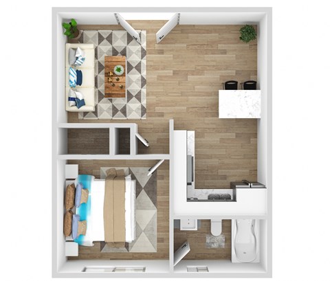 Floor plan for 1 bed, 1 bath, 575 sqft